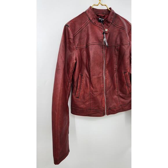 New NWT PLT Faux Leather Oversized Seam Detail Red Jacket 10 Tall - Picture 6 of 14